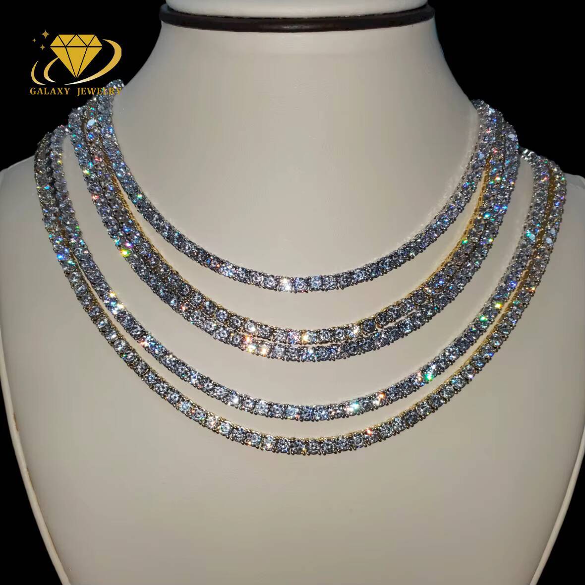 Classic 4mm Tennis Chain Pass Diamond Tester Hip Hop Iced Out Vvs Moissanite 925 Sterling Silver Tennis Chain Necklace