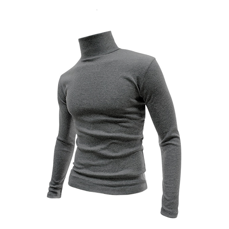 2025 New Men's Solid Color T-shirt High Neck Long Sleeve Spring/Autumn/Winter Base Knitted Sweater Korean Version Hoodie