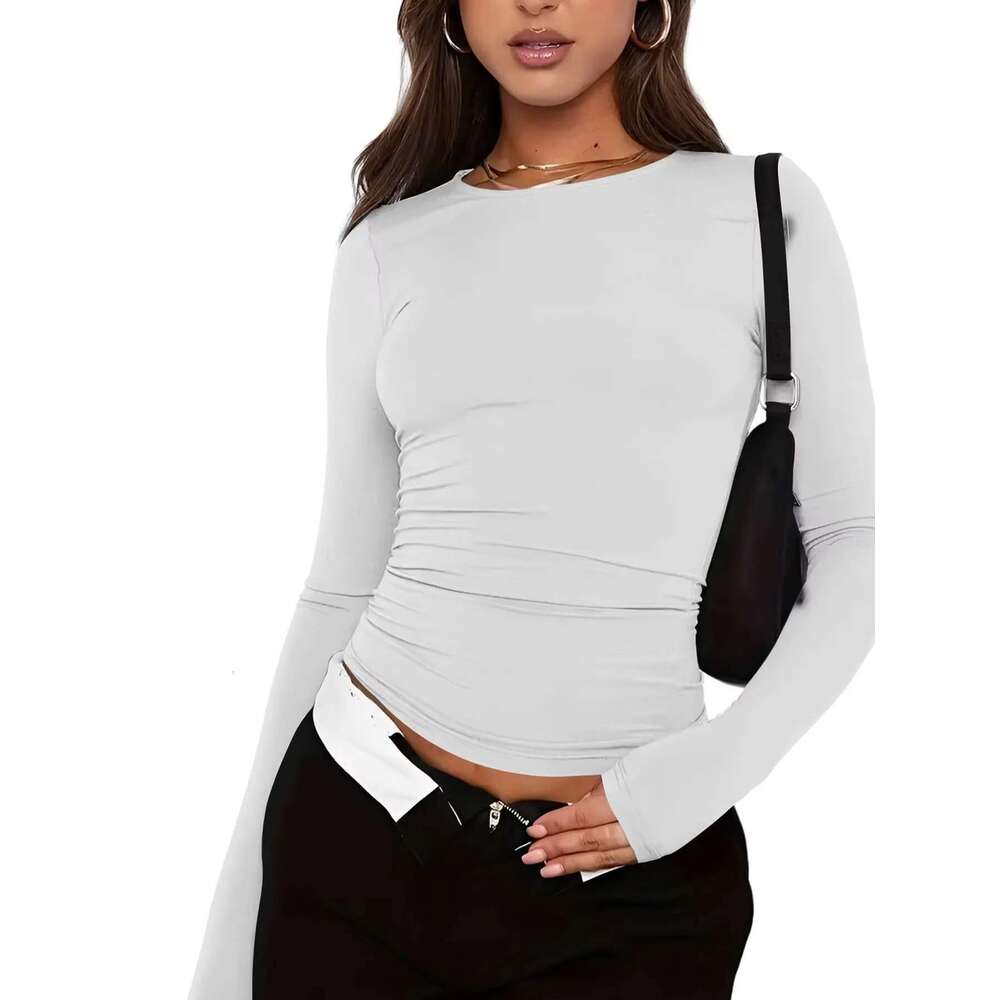 Female commuter casual female simple and fashionable solid color t-shirt with long sleeves