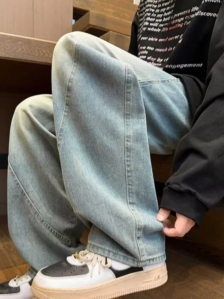 Mens jeans wide mens pants Y2k Trousers denim shorts streetwear loose clothing perishable goods torn 250407