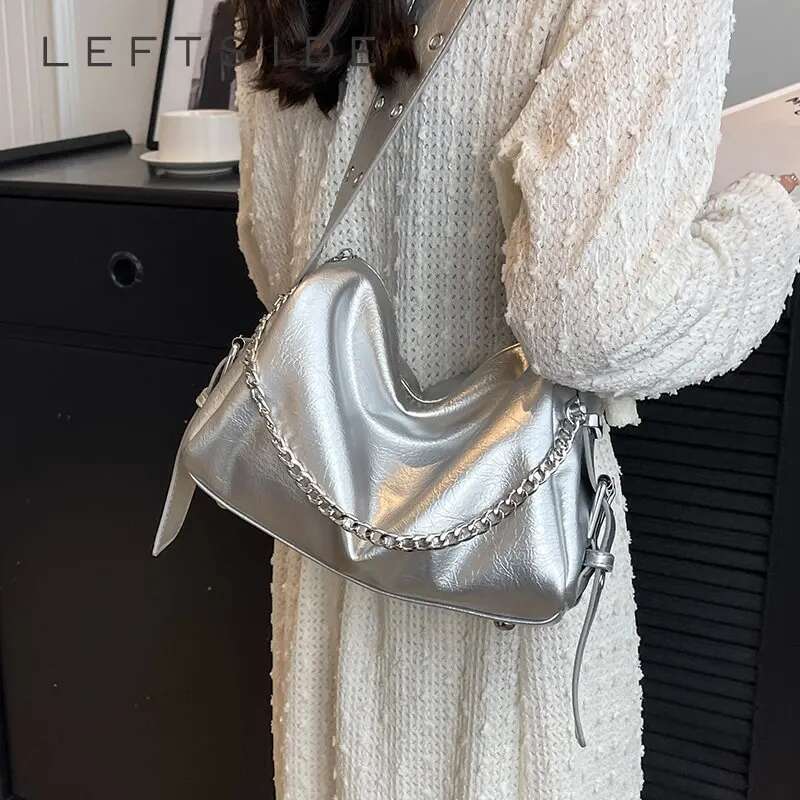 Fashion Women's Soft Sier Leather Pillow Crossbody Ladies Chain Handbags 2023 New In Cross Body Bucket Bag