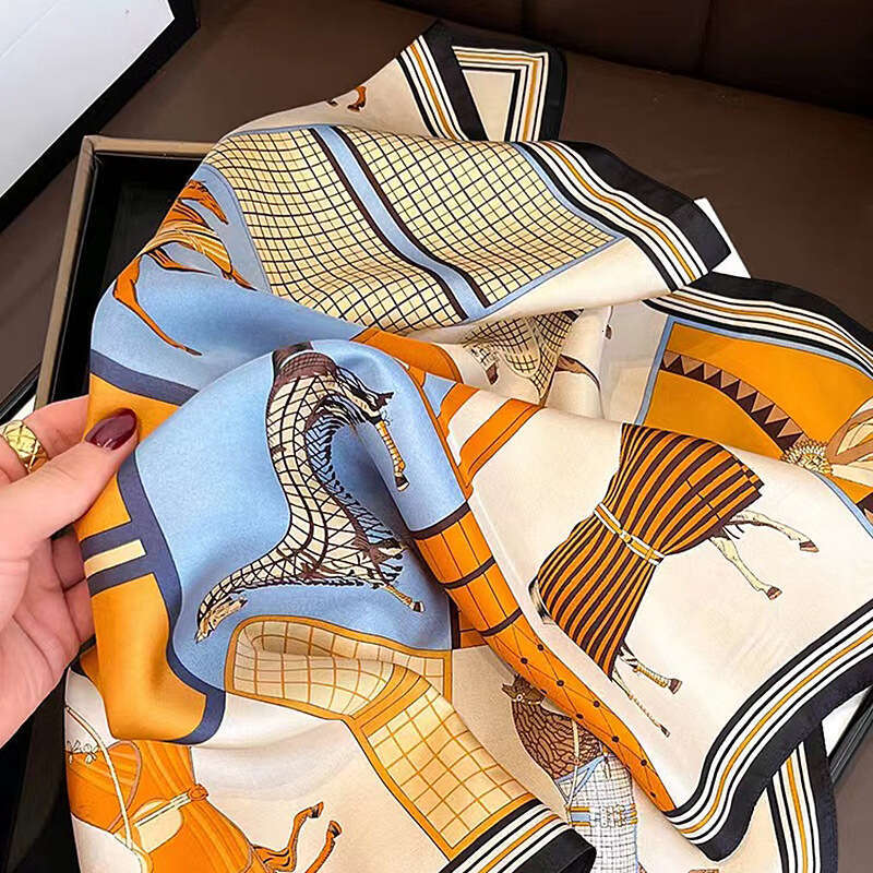New 70 Small Printed Square High End Versatile Imitation Silk Women's Satin Scarf Shawl