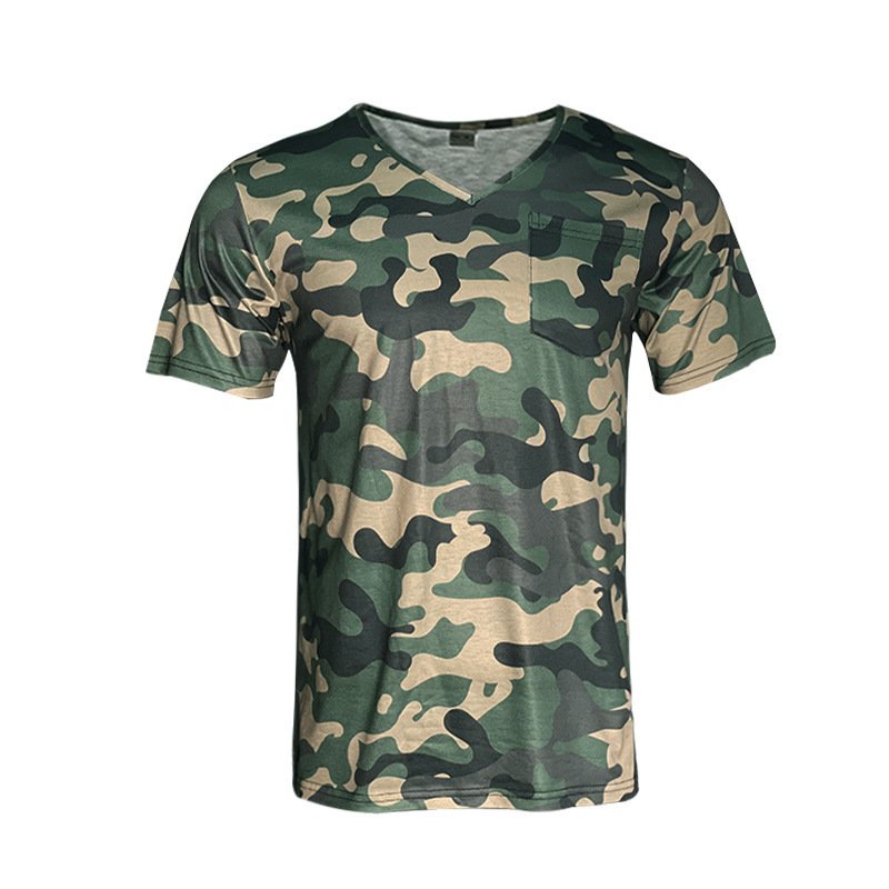 2025 hot selling V-neck slim fit sexy camouflage casual sports trend men's T-shirt