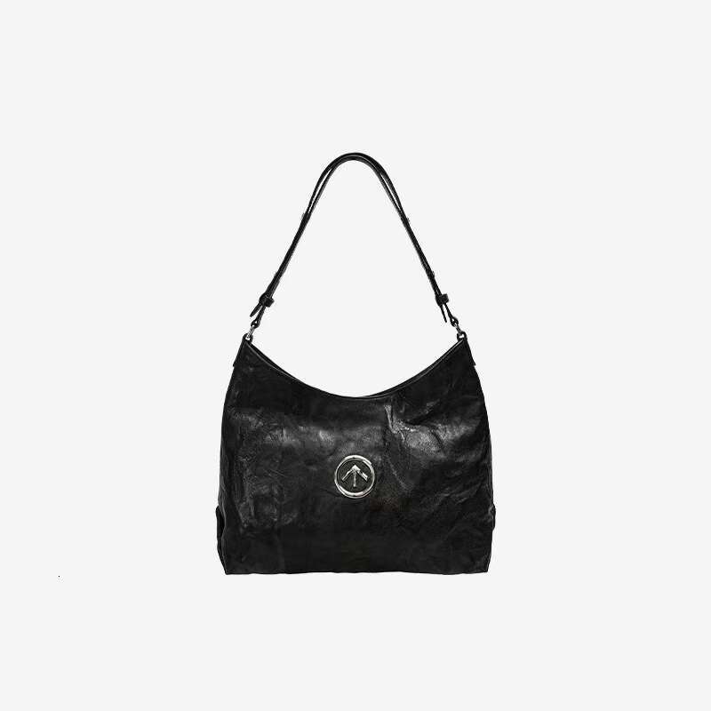 Women's Bags GROTTO Non Sexism Blackrock Hobo Series Wrinkled Handheld Cross Shoulder Underarm Soft Leather Bag