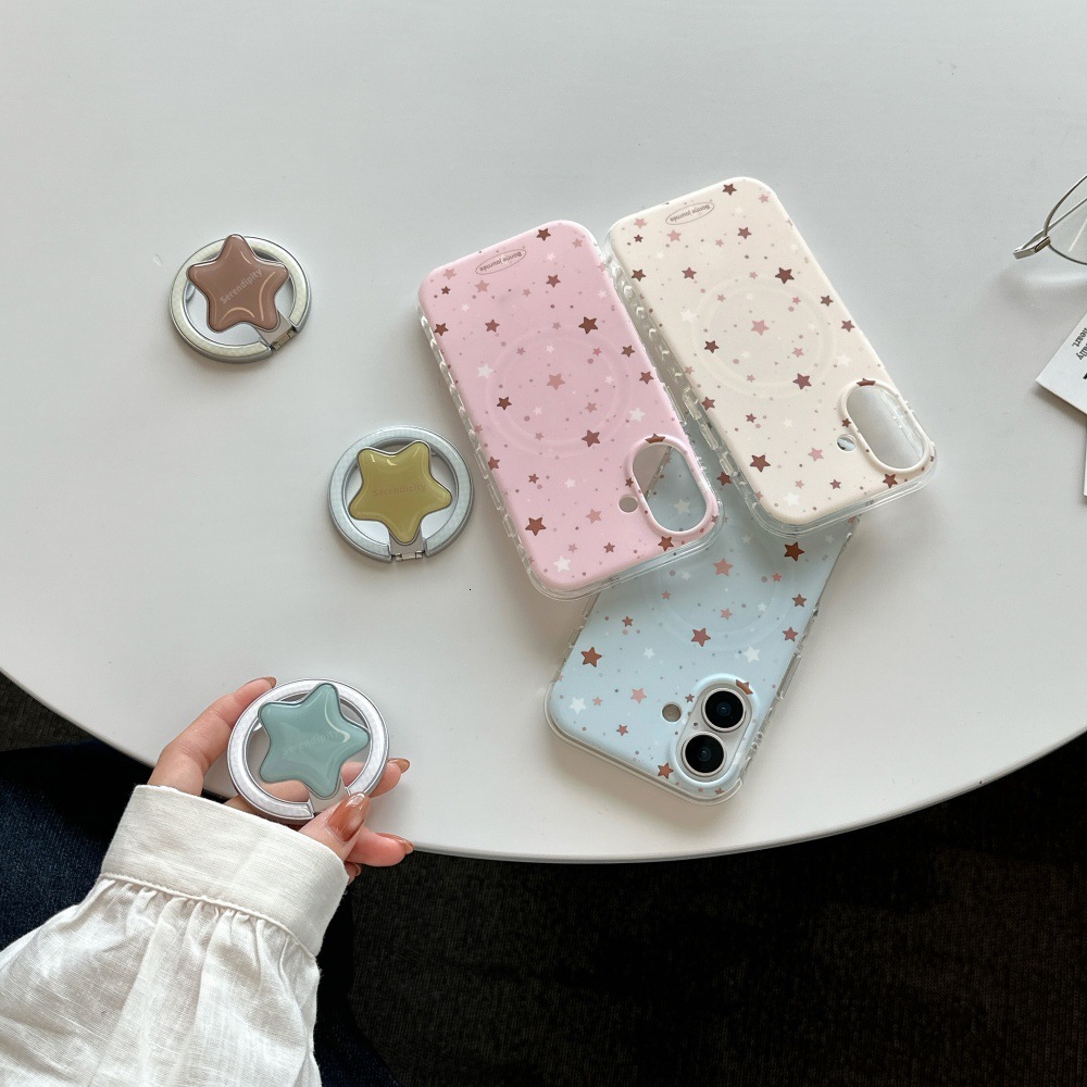 Solid Color Magnetic Star Phone Case Compatible with iPhone 17/16 Pro Max Simple Stand iPhone 15/14 Niche