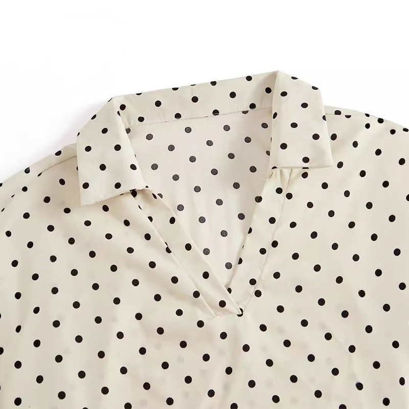 High end V-neck classic black polka dot long sleeved shirt for women spring 2025 new style shirt for women