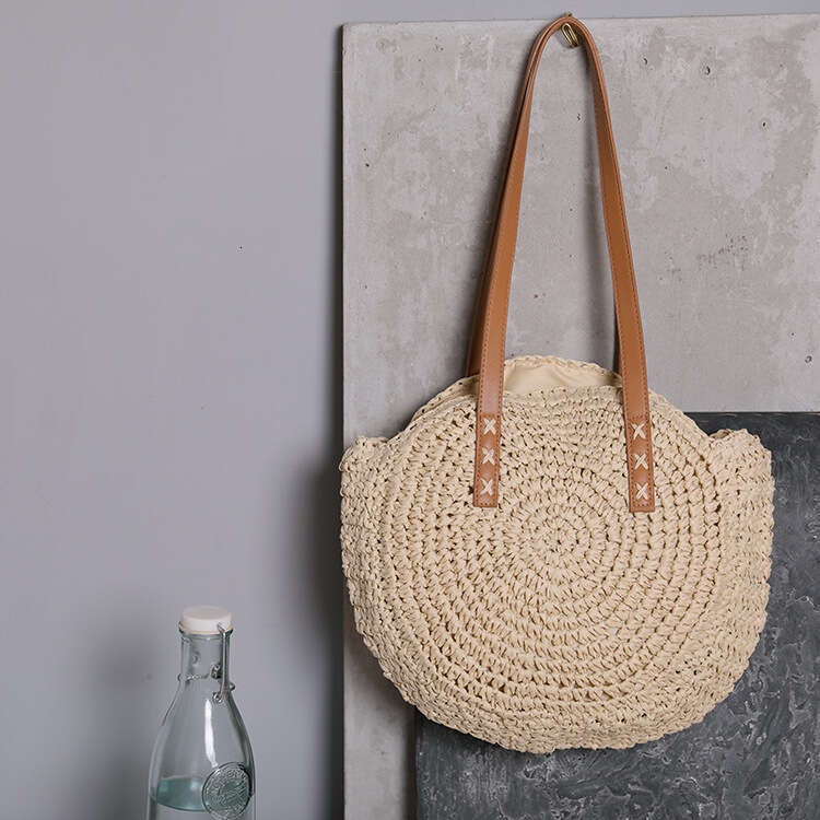 Handmade Beach Bag New Straw Shoulder Women's Woven Bag, Beach Vacation, Tourism, Large Capacity Kq2