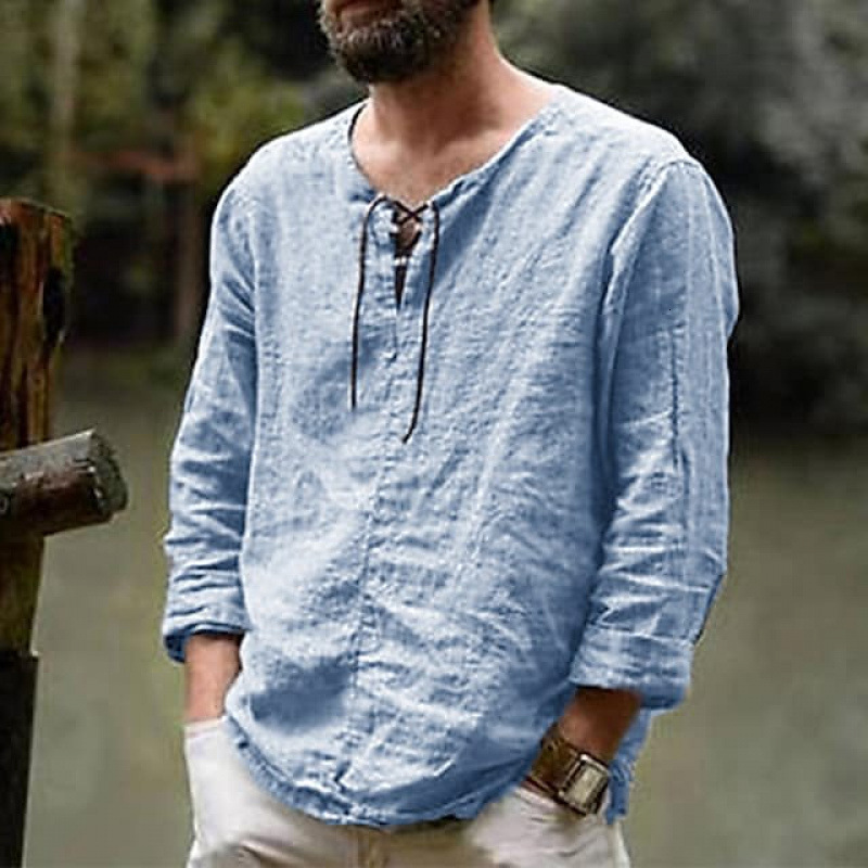 Spring and summer new long sleeved T-shirt mens solid color trend