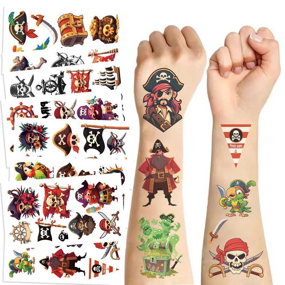 10 New Cartoon Pirates Temporary Tattoo Stickers Skeleton Pirates Tattoo Girls and Boys Birthday Party Supplies DiscountXJ25414