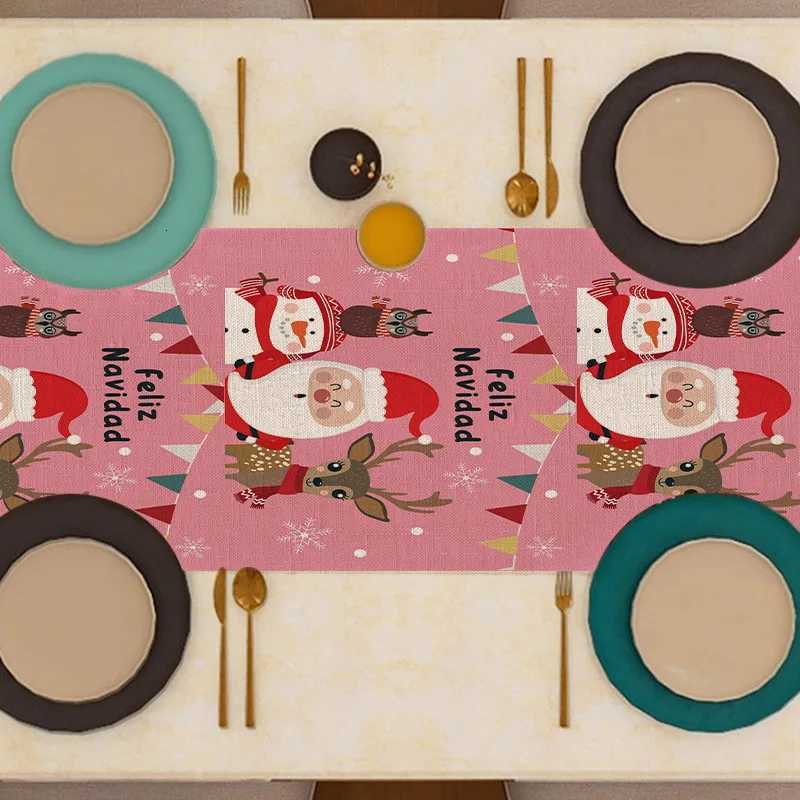 Christmas New Christmas Table Flag Pink Christmas Snowman Creative Cartoon Linen Coffee Table Tablecloth Decoration Y251113