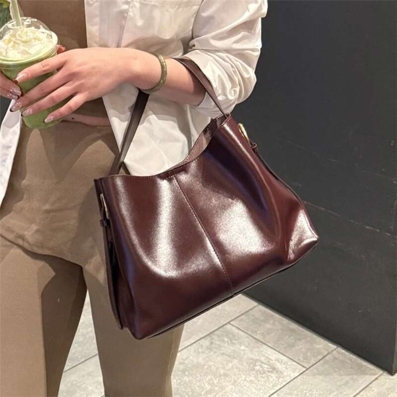 Hifashion Vintage Genuine Leather Bucket Tote Handbags For Women 2025 Trend Designer Shopping Ladies Shoulder Crosssbody Bags