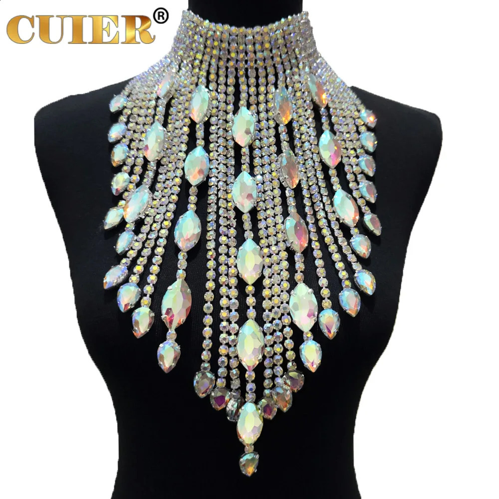 CuiEr 40cm long SS28 rhinestone chain tassel stunning crystal AB Lrregular necklace suitable for womens suffocation jewelry glass wedding 250408CJ
