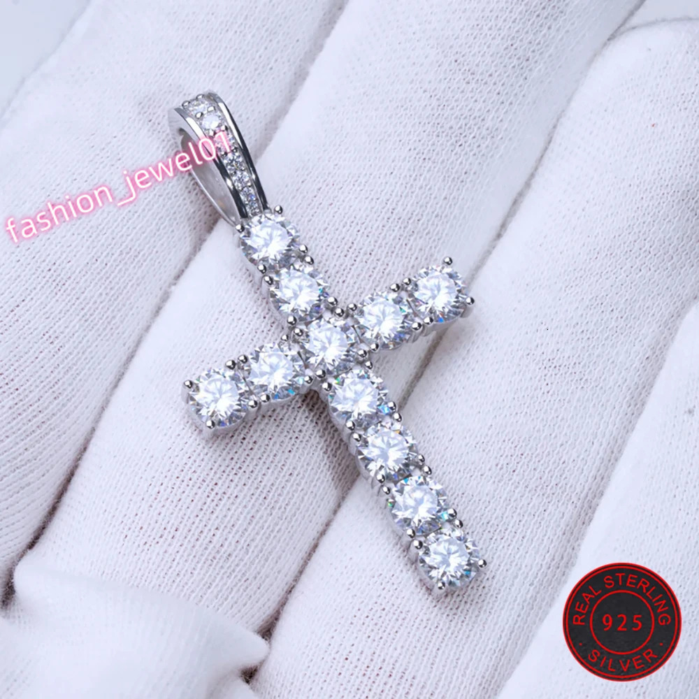ESKEEM Hip Hop Jewelry 925 Sterling Sliver with CZ Diamond Cross Pendant Personalized Trendy 5A Cubic Zirconia Cross Necklace