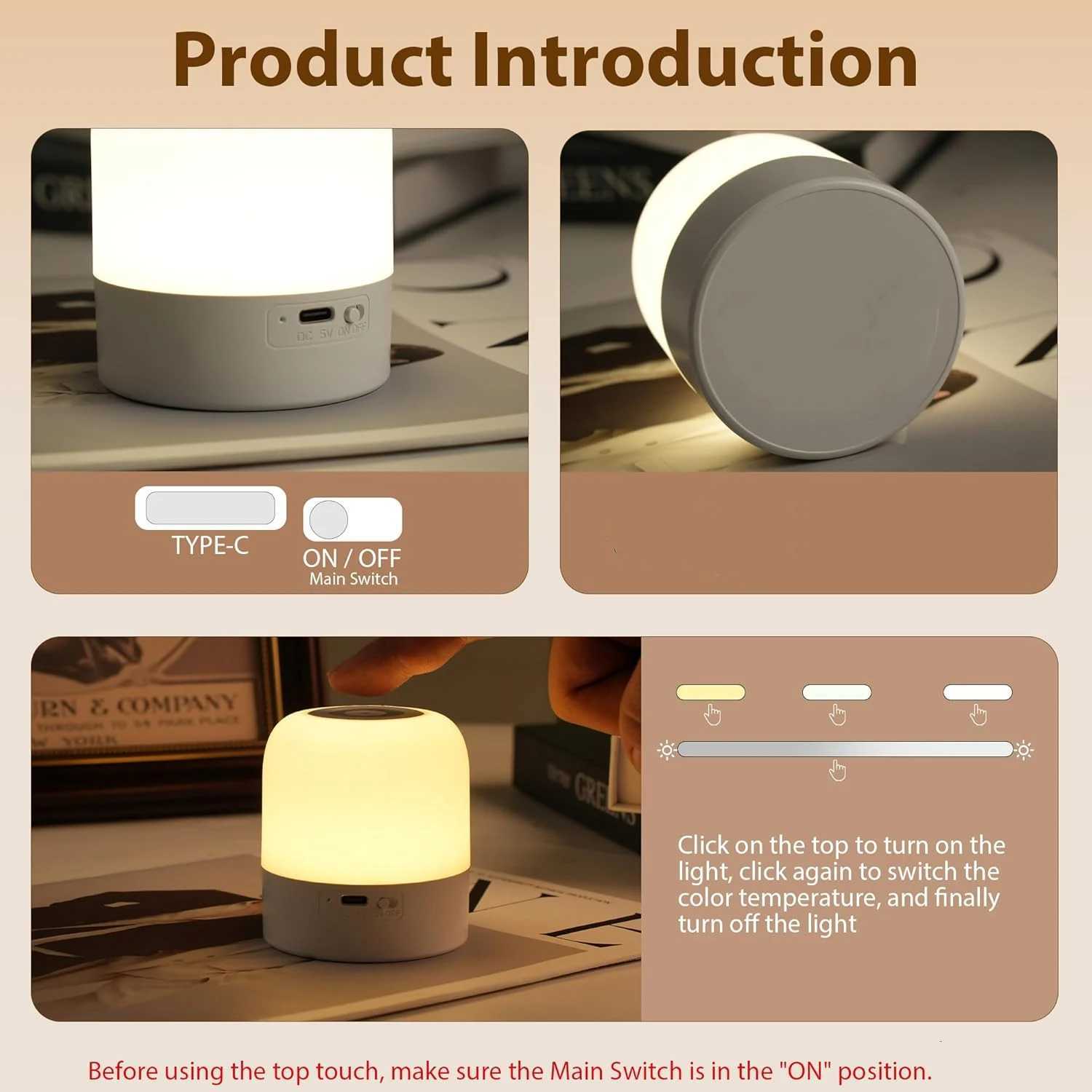 1pcPortable Baby Night Light3 Colours Egg Light for NurseryRechargeable Night Light for KidsSmall Cordless TableBedside Lamp M251114