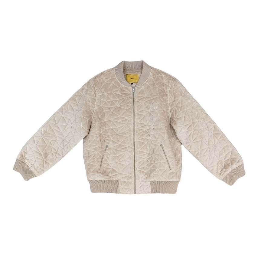 Men's Beige Velvet Baseball Jersey Zipper Jacket Loose Fit with Ribbed collar cuffs and hem for Casual Street Skate Style