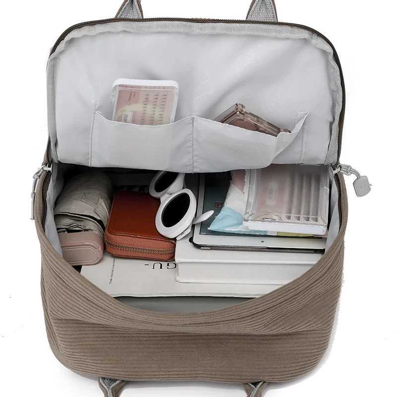 Stripe Cute Corduroy Woman Backpack Schoolbag For Teenage Girls Boys Small Harajuku Female College Bag Student Lady Book PackW251113