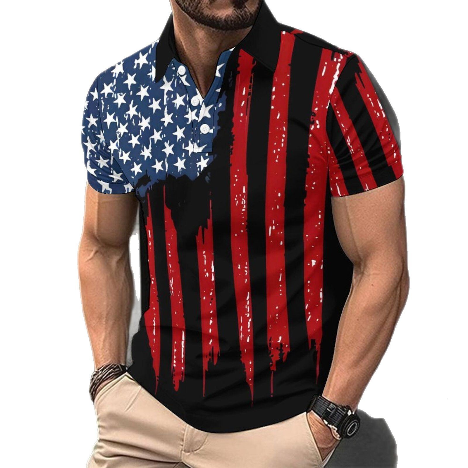 2025 new lapel sport polo shirt for summer fashion casual graffiti printed short sleeved men's T-shirt