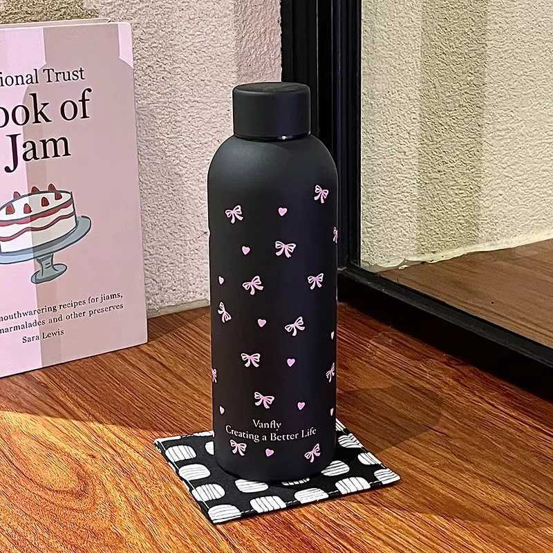 Bow Heart Kawaii Dog Pattern Stainless Steel Insulated Sports Water Bottle Fitness Cup Car Mug Dual-Layer Travel Thermos C251114