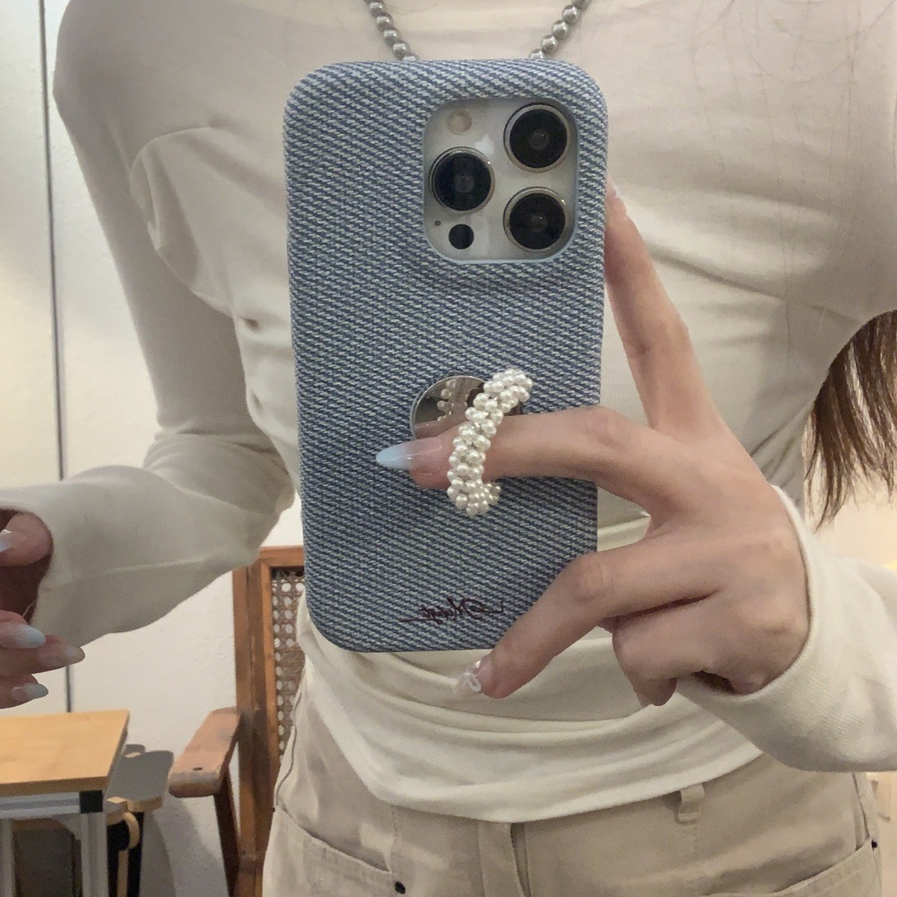 Bead Ring Stand Phone Case Compatible with iPhone 16/15 Pro Simple Niche Solid Color iPhone 14 Shockproof 13