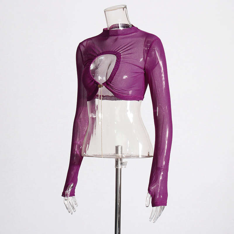 Designer Women's Spring 2025 Fashionable Long Sleeve Tops - Seamless Hollow Pattern