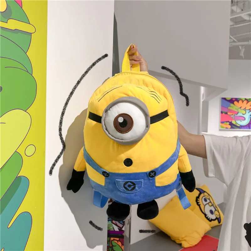 Kawaii Cartoon Plush Backpack Cute Minions Doll High-Capacity Girl Birthday Gift Single Shoulder Bag Handbag Student BackpackW251113