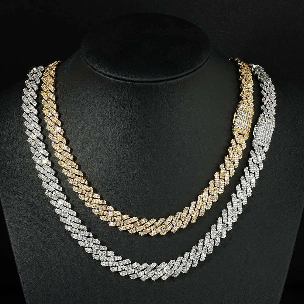 Hip Hop 10mm Width Diamond Cuban Link Necklace Gold Plated Men Prong Iced Out Cuban Link Chain Brass CZ Necklace Jewelries