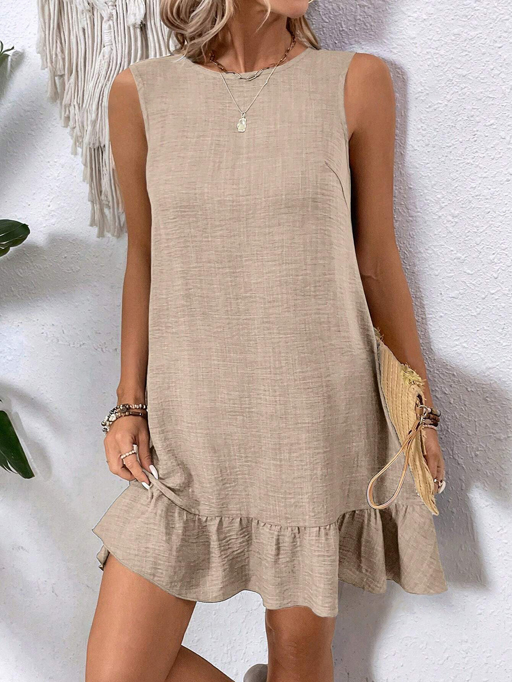 2025 Summer New Women's Vest Skirt with Lotus Leaf Edge Sleeveless Casual Dress