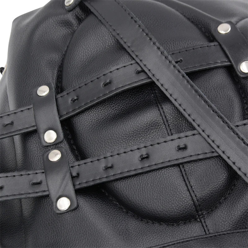 Black Sexy PU Leather Bondage Hood Metal Buckle Punk Eye Masks for Adults Fetish Cosplay Costumes Party Games Full Covered Masks 250410