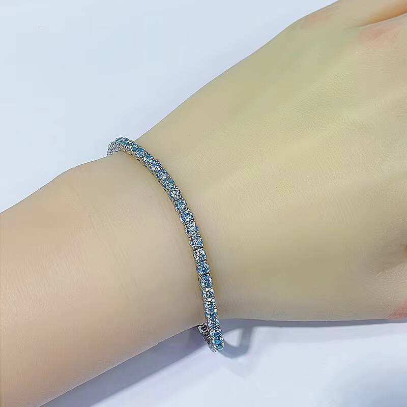 Pass test Pen With GRA 925 Silver HipHop Ice Out Blue Moissanite 3mm Tennis Chain Vvs D Color Green Moissanite Tennis Bracelet