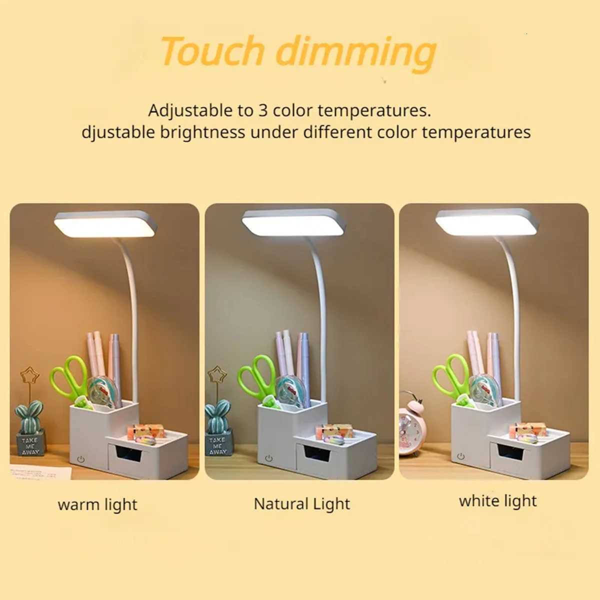 3000XHH Rechargeable Folding LED Touch Dimmable Study USB Reading Light Eye Protection Pen Holder Bedroom Night Light M251114