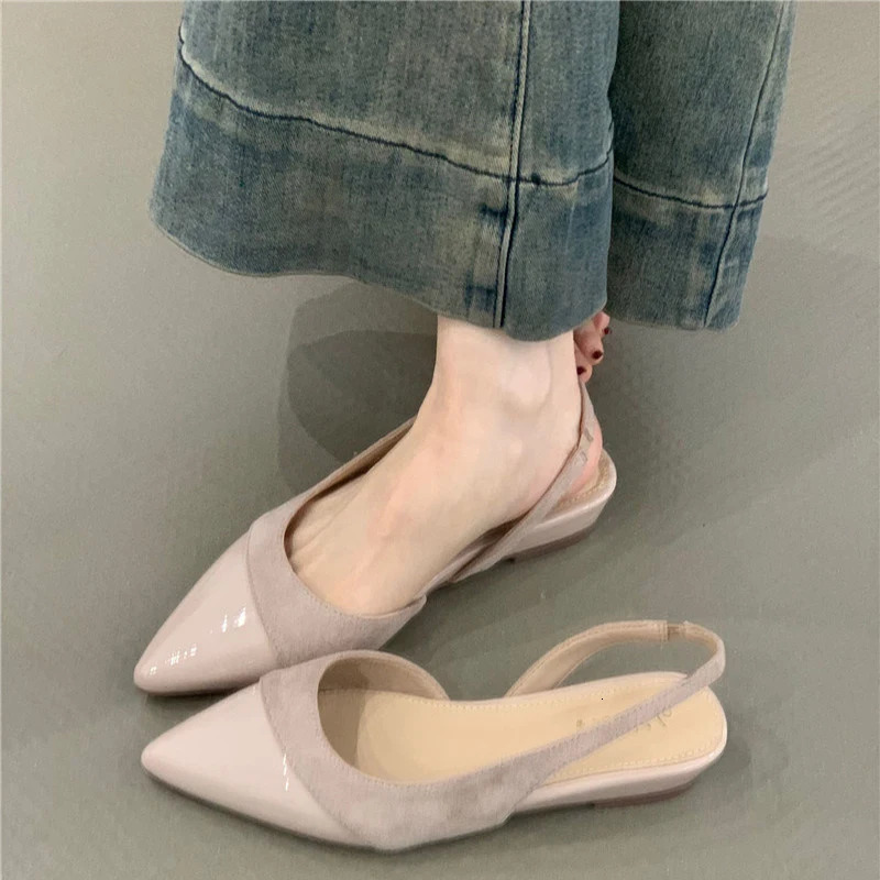 Summer Pointed Toe Womens Apartment Sandals Fashion Shallow Slip Single Back Mule Party Womens Clothing 250411
