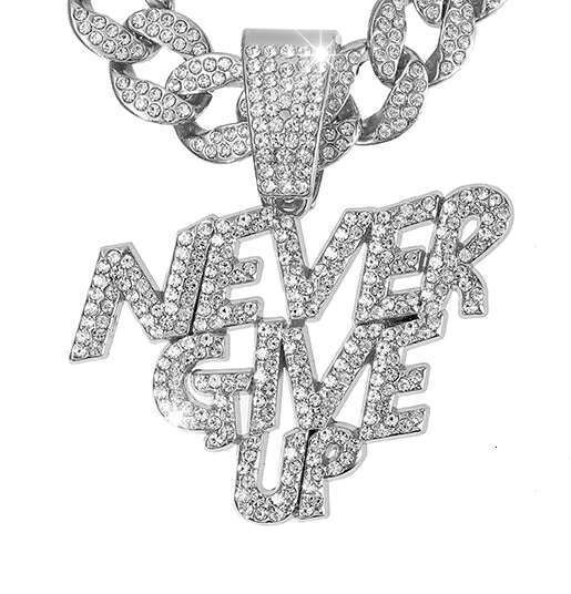 DHCollection Unisex Hip Hop Never Give up Pendant with Cuban k Chain Gold and Sier Plated for Gift or Party