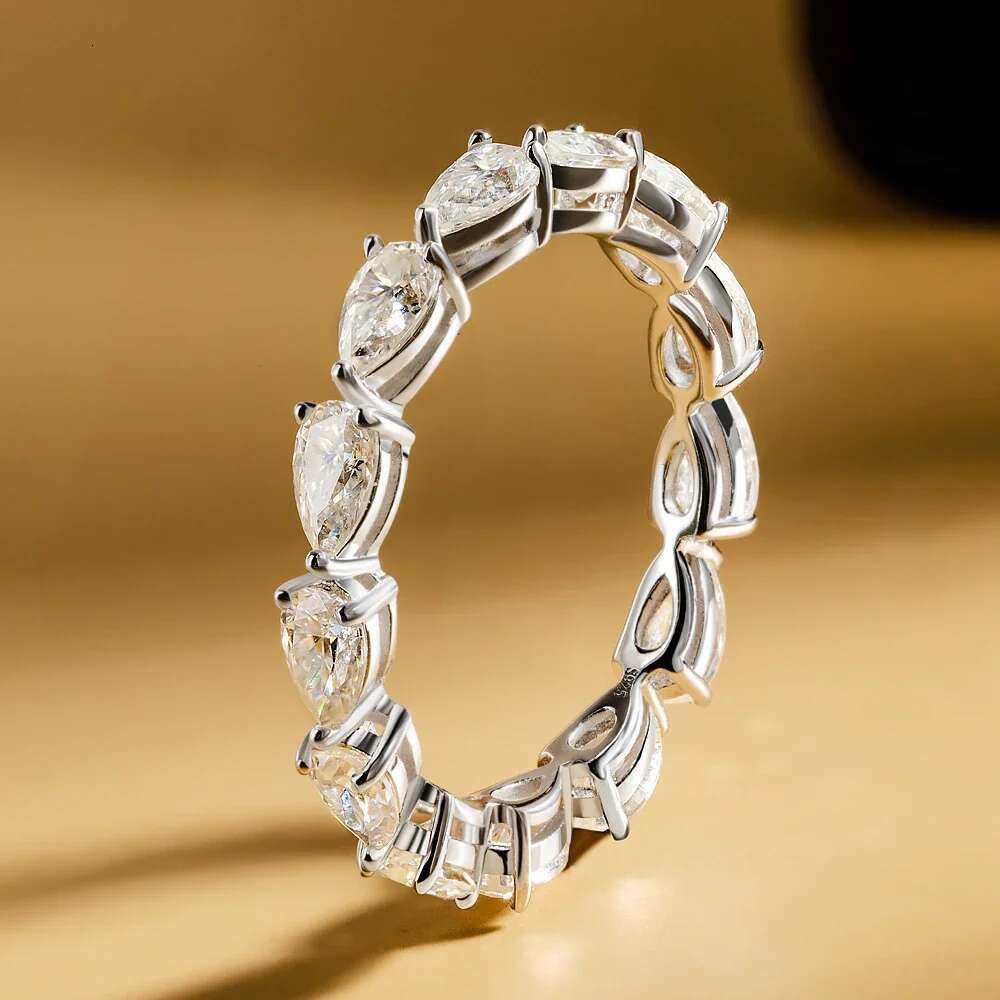 Waterdrop Shape All Missanite Eternity Ring Band D Color Pear Cut Diamond Engagement Rings 925 Silver Wedding Ring for Women Men