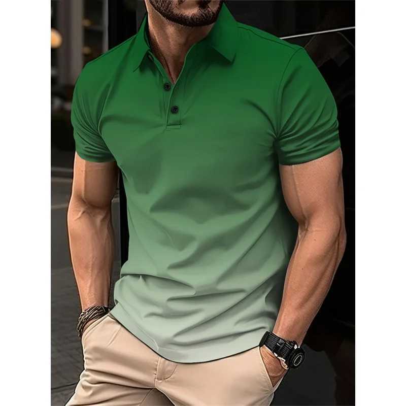 3D printed color gradient polo shirt mens fashion pattern short sleeved T-shirt summer casual lapel top oversized T-shirt W250414