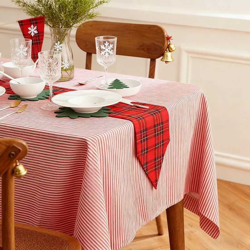 Christmas Christmas Red and White Striped Polyester Cloth Tablecloth for Party Restaurant Kitchen Table Decoration Y251113
