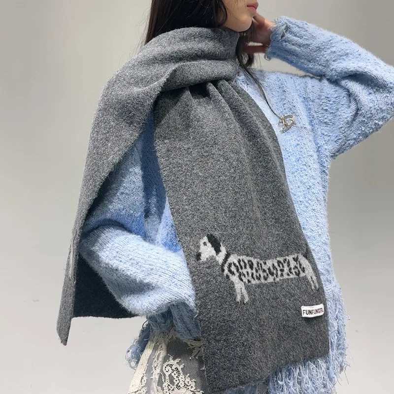 Luxury Korean Version Wool Blend Puppy Jacquard Scarf Women Men Warm Versatile Soft Muffler Autumn Winter Thick Shawl Thermal Scarves Y251114