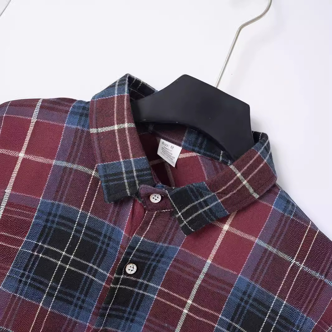 2025 new fashionable men's brushed thin plaid long sleeved light mature casual shirt