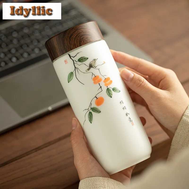 Hand-painted Idouble Layer Ceramic Thermos Cup Leakproof Portable Coffee Mug Large Capacity Insulated Water Bottle Home Outdoor C251114