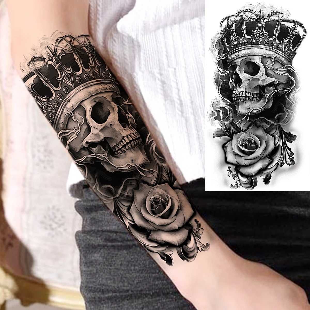 Black Tiger Forearm Temporary Tattoo Suitable for Men Women Pirate Ship Skull Flower Fake Lion Waterproof Half Sleeve TattooXJ25414