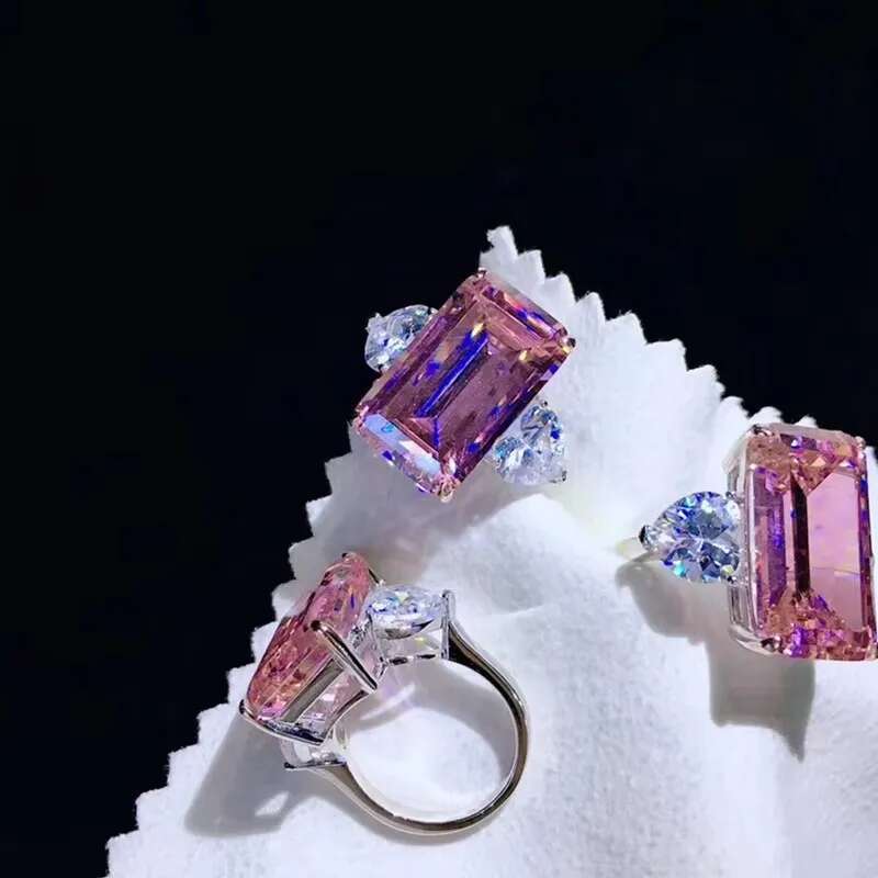 3 5 6 7 8 10 Carat Au585 14K White Gold Ring Pink Emerald shape moissanite Diamonds Women Wedding Party Engagement Ring Classic