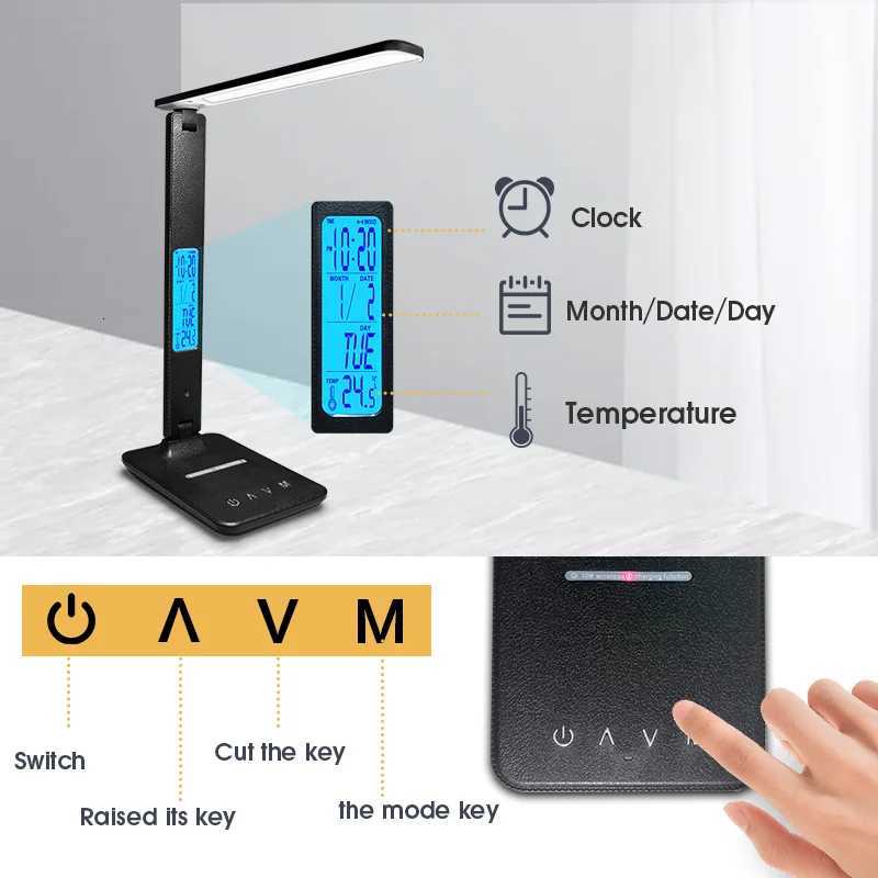 LAOPAO 10W QI Wireless Charging LED Desk Lamp With Calendar Temperature Alarm Clock Eye Protect Study Business Light Table Lamp M251114