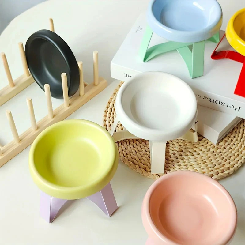 Kemorela Neck Protection High Foot McDonalds Colorful Cat Food Bowl Drinking Water Bowl Ceramic Cat Bowl Suitable for Cute Kittens 250414