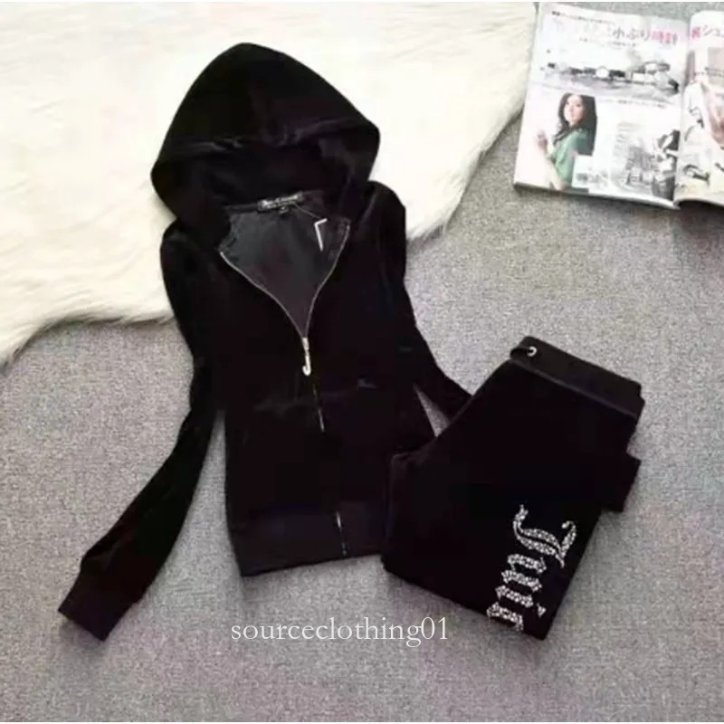 Juicy Tracksuit 2 Pieces Women Juicy Cotoure Slim Fit Tracksuit Fashion High Street Vintage Multi Color Zip Up Hoodie Decoration Hoodies Sports Sweatshirt 598