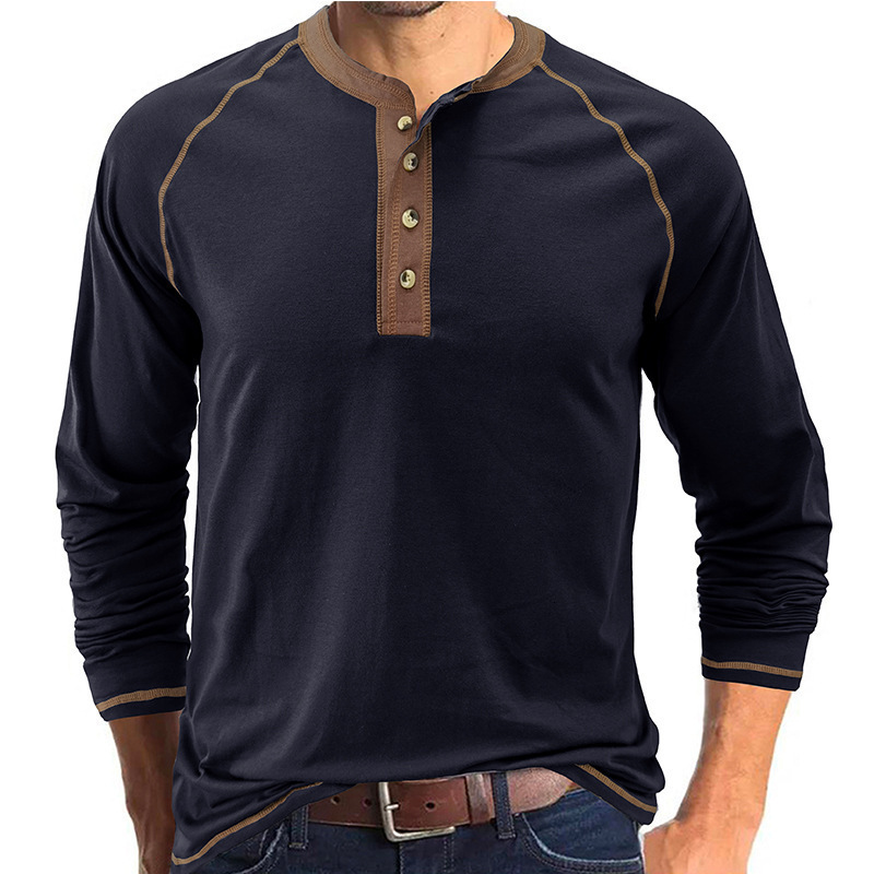 Mens Madden Shoulder Long Sleeve T-shirt Autumn/Winter Mens Henry T-shirt