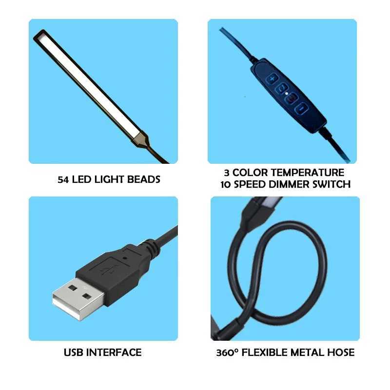 LED Eye-care Desk Lamp 10 Brightness Level 3 Lighting Modes Flexible Gooseneck Work Study Table Lamp with Clamp USB PC Desk Lamp M251114