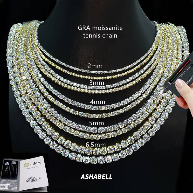 Pass test Pen With GRA Certificate 925 Silver HipHop Ice Out Moissanite Tennis Chain Vvs D Color Moissanite Tennis Necklace