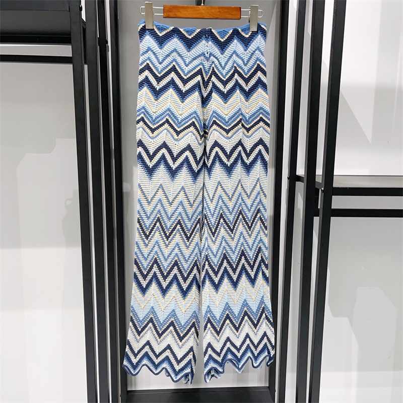 Designer womens dresses maxi dress 2025 New Sleeveless Top+Pants+Strap Contrast Color Geometric Folding Pattern Knitted Sleeveless Set