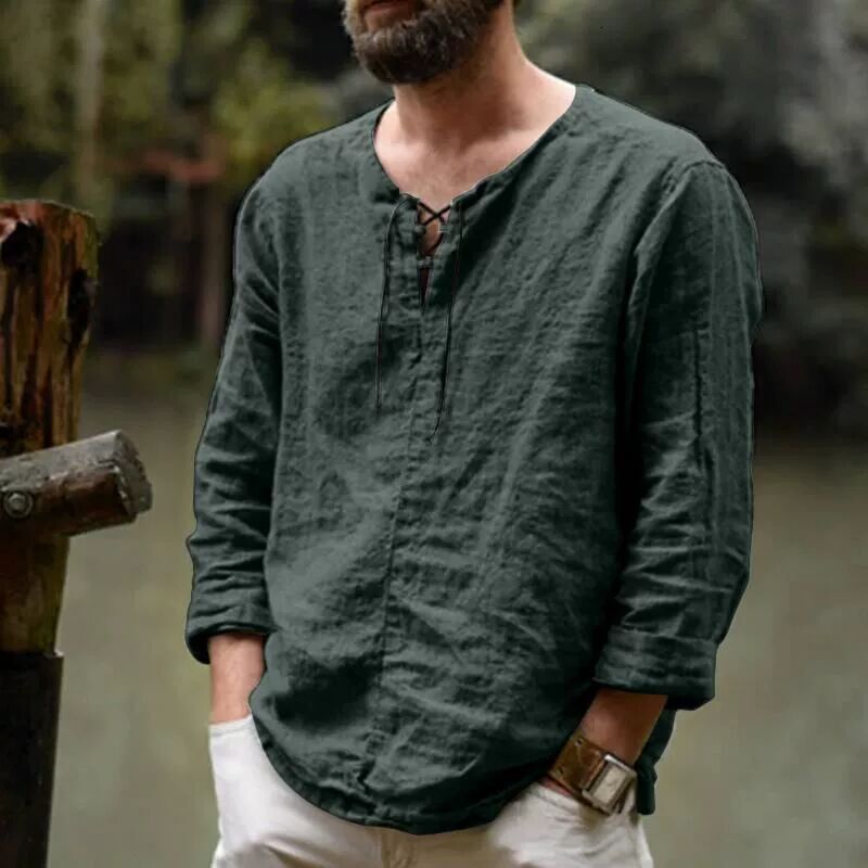 Spring and summer new long sleeved T-shirt mens solid color trend