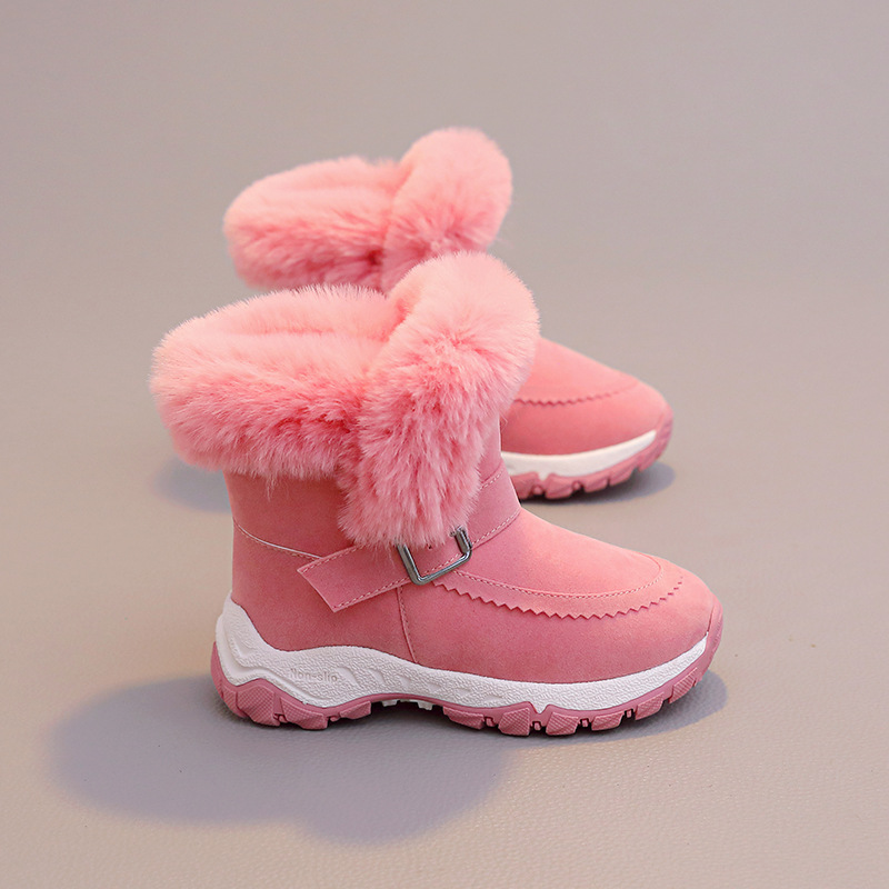 Children Snow Boots Baby Girls Shoes Pink Gray Warm Winter Plush Kids Snow Boots Non-slip Youth Toddler Boots Shoes Sizes 27 - 37 K0375