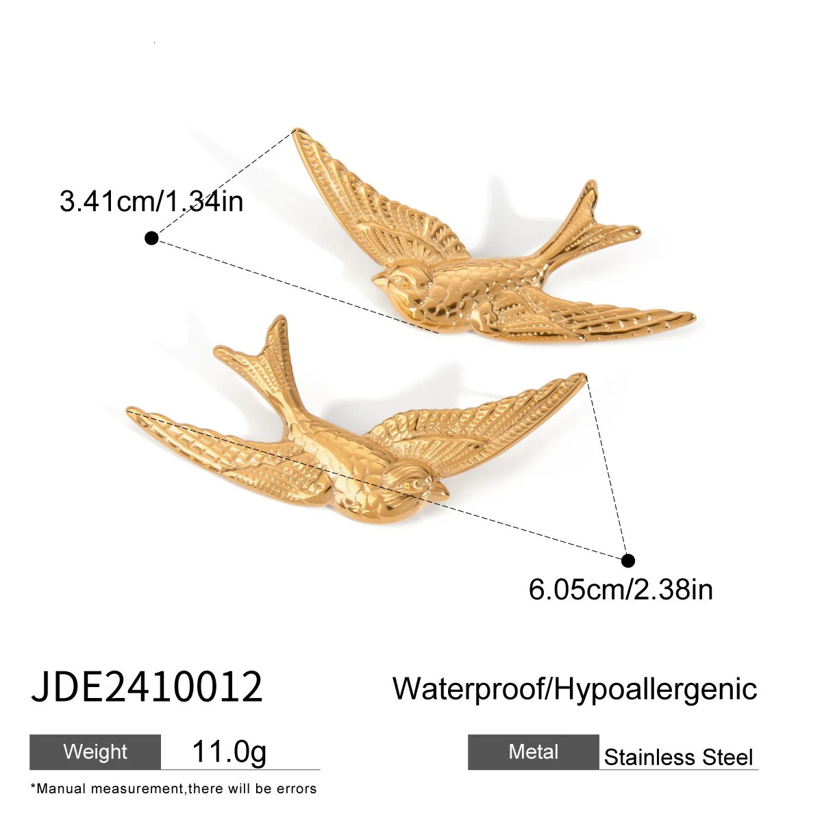 Stainless Steel Swallow Bird Studs Earrings Golden Texture Metal Animals Ear Rings for Women Retro Decorative Jewelry Party Gift 250411